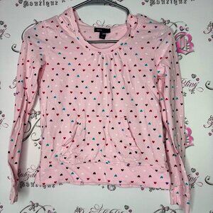 Gap heart print long sleeve pink purple red blue purple white hearts sweater